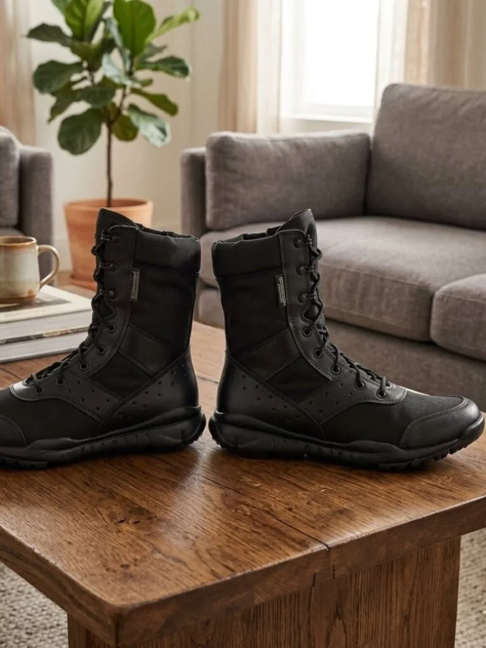Men's Black Microfiber Tactical Military Combat Boots